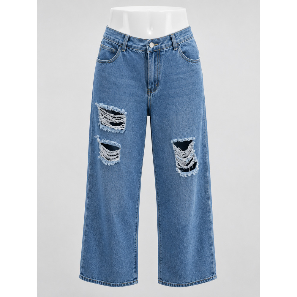 Distressed Wide Leg Jeans Y2K Grunge Skater Baggy Light Wash Denim XXL
